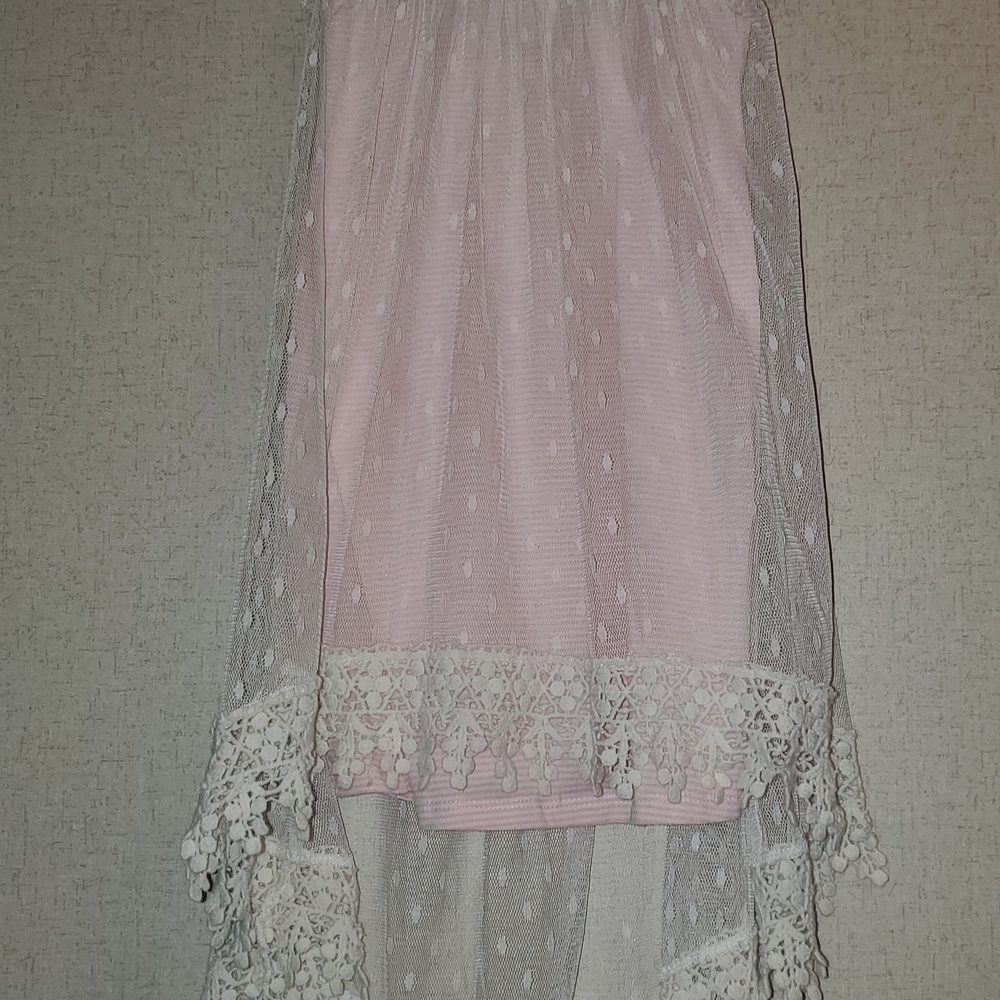 Bonnie Jean Pink and White High Low Skirt